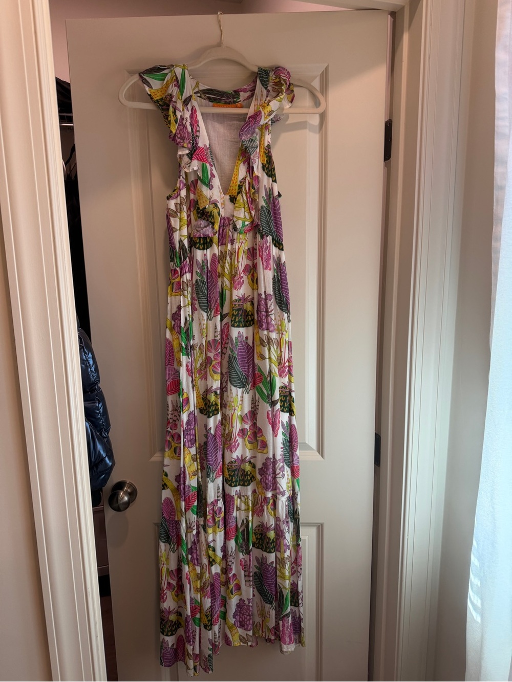 Oliphant White Maxi Dress with Pink & Green Floral Print